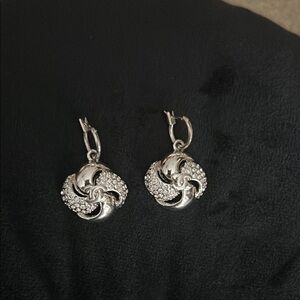 Silver Spiral Crystal Earrings